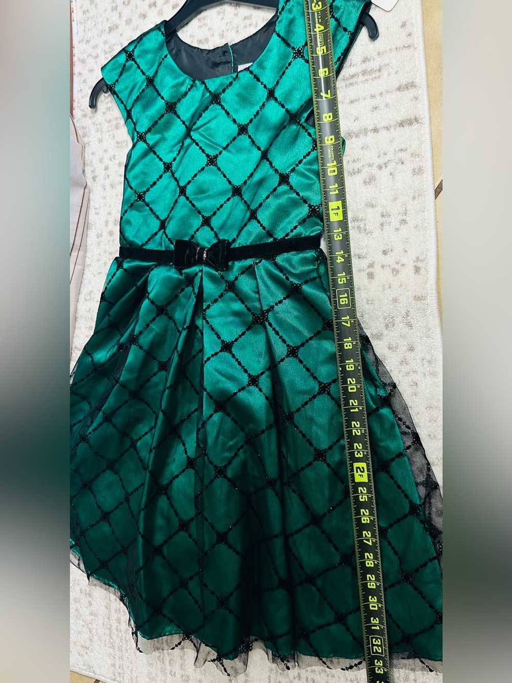 Jona Michelle Emerald Green Lattice Party Dress with Velvet Bow - Picture 11 of 13